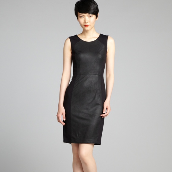 BCBGMaxAzria Dresses & Skirts - BCBGMAXAZRIA Black Dress Kellen Suede Panel Sheath LBD Career Party Size 0 XS